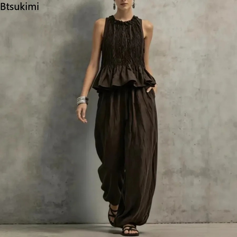 Summer Vacation Clothing Women - Simple Ruffle Hem Sleeveless Top &