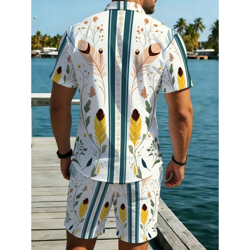 Mens 2 Piece Summer Outfit Haw - Beach Shirt Hawaiian 评论和价格