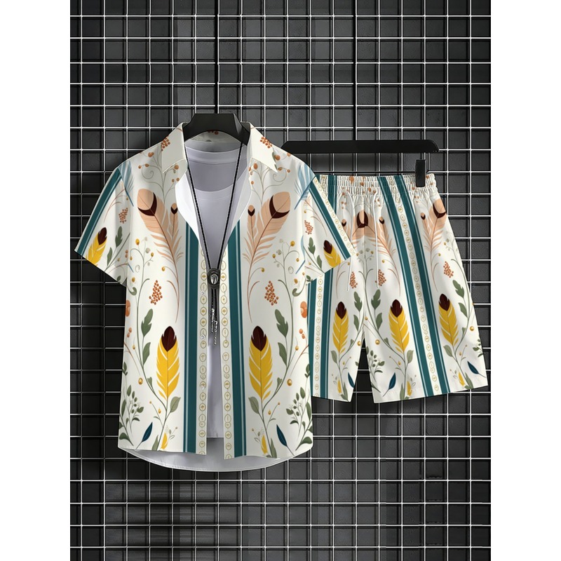 Mens 2 Piece Summer Outfit Haw - Beach Shirt Hawaiian 评论和价格