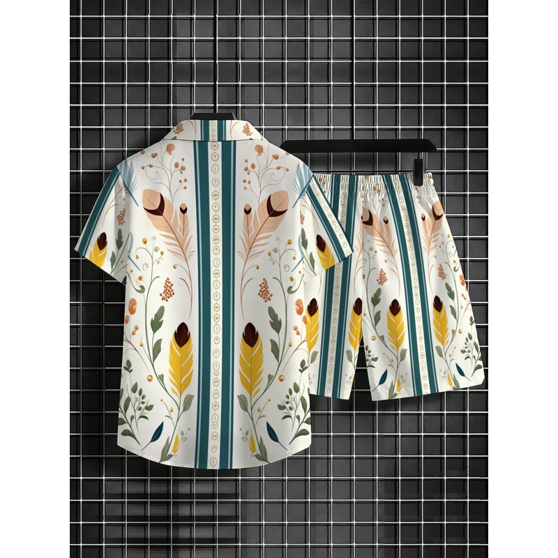 Mens 2 Piece Summer Outfit Haw - Beach Shirt Hawaiian 评论和价格