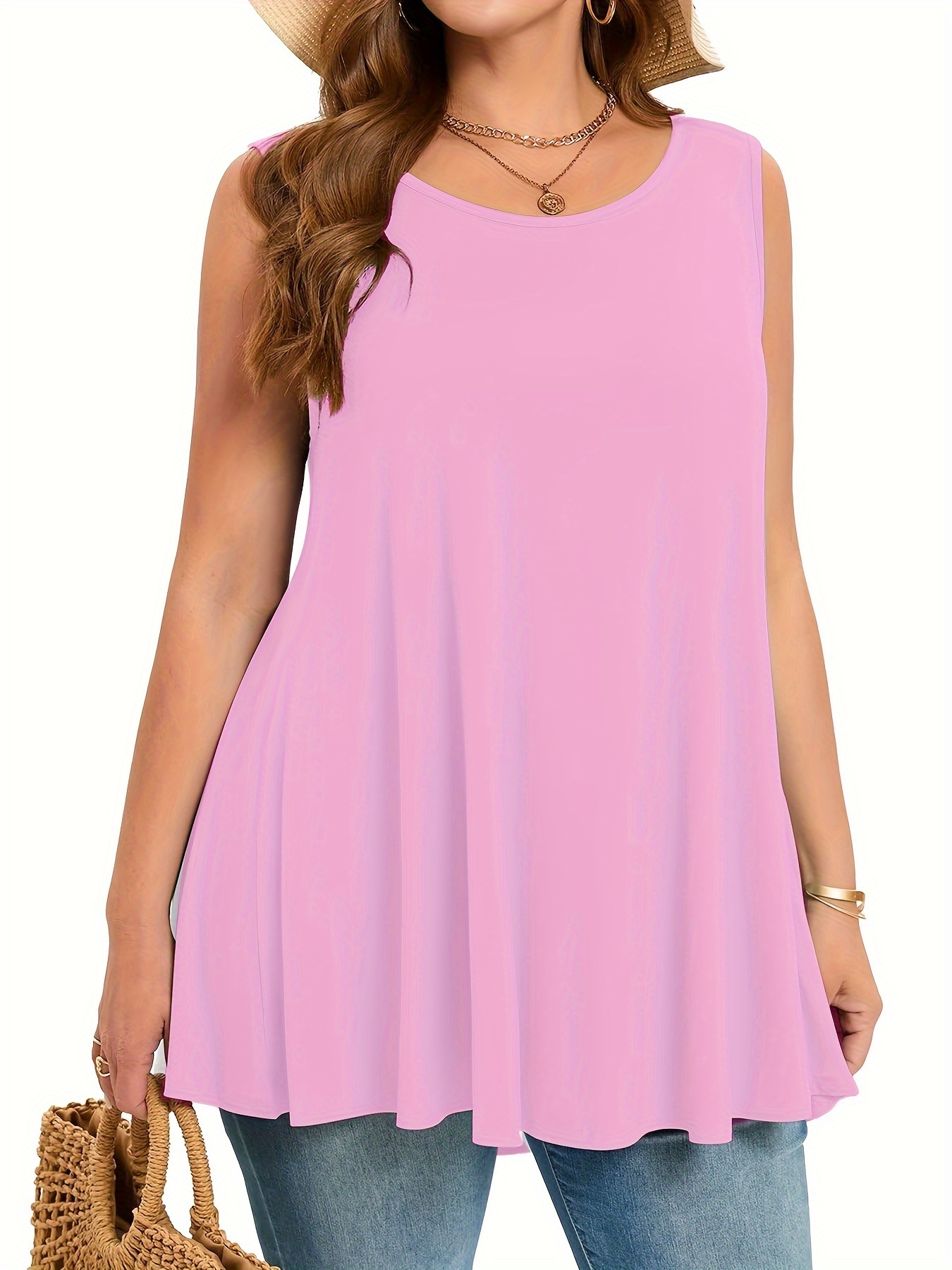 Plus Size Simple Solid Tank To - Summer Clothing Plus Size 评论和价格
