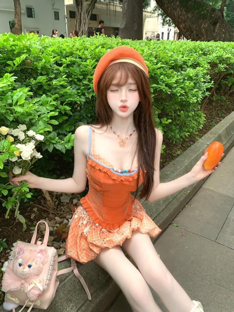 Summer New Orange Dopamine Swe - Summer Clothing Girl 评论和价格