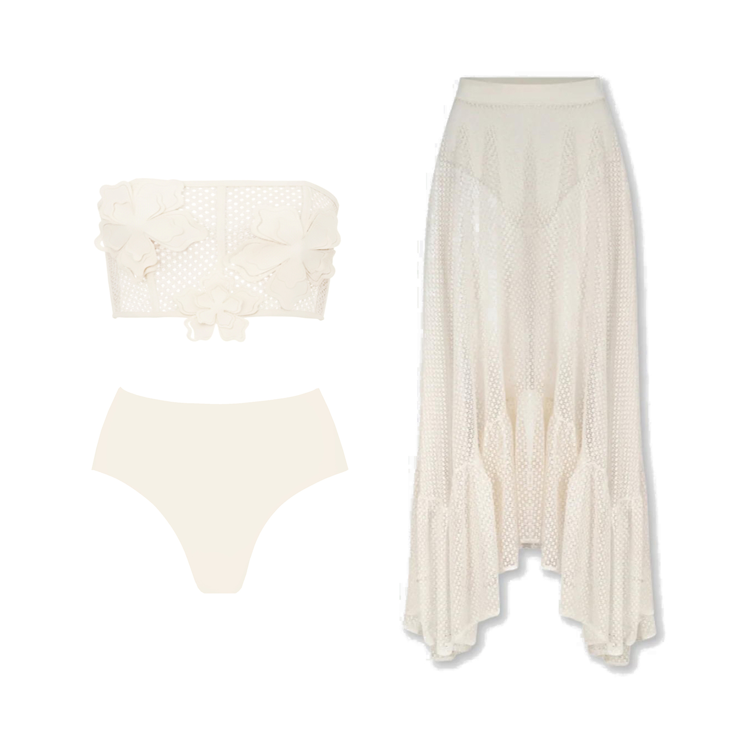Flower 3Pcs Crochet Bikini Wom - Swim Cover Up Mesh 评论和价格