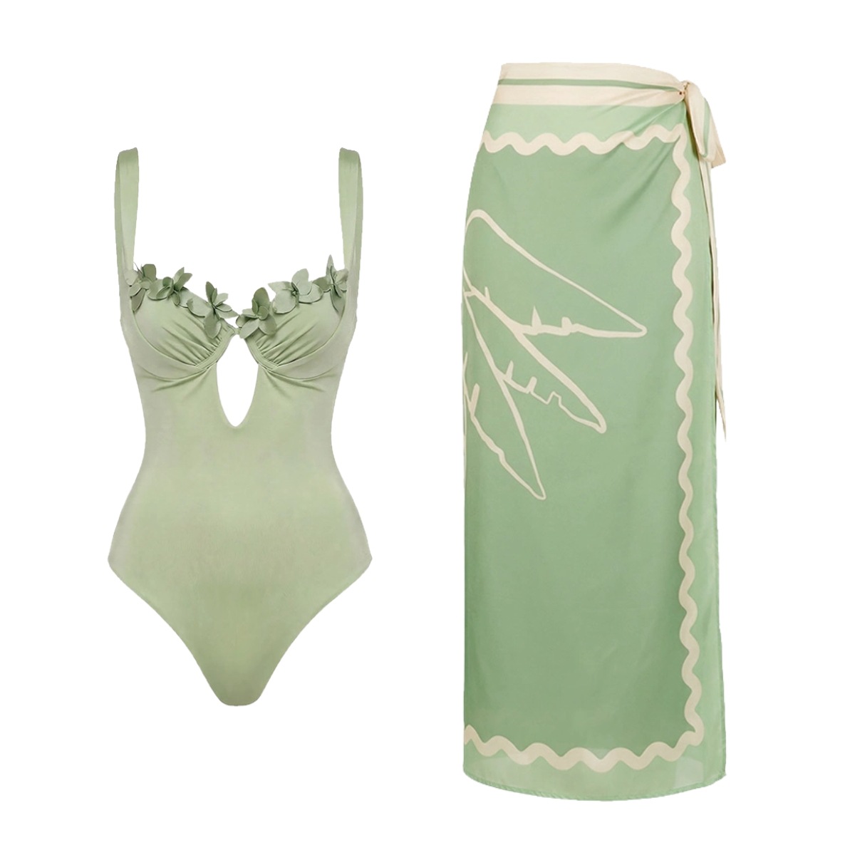 Flower 3Pcs Crochet Bikini Wom - Swim Cover Up Mesh 评论和价格