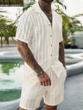 Men Crochet Knit 2 Piece Set L - Summer Clothing Mens 评论和价格
