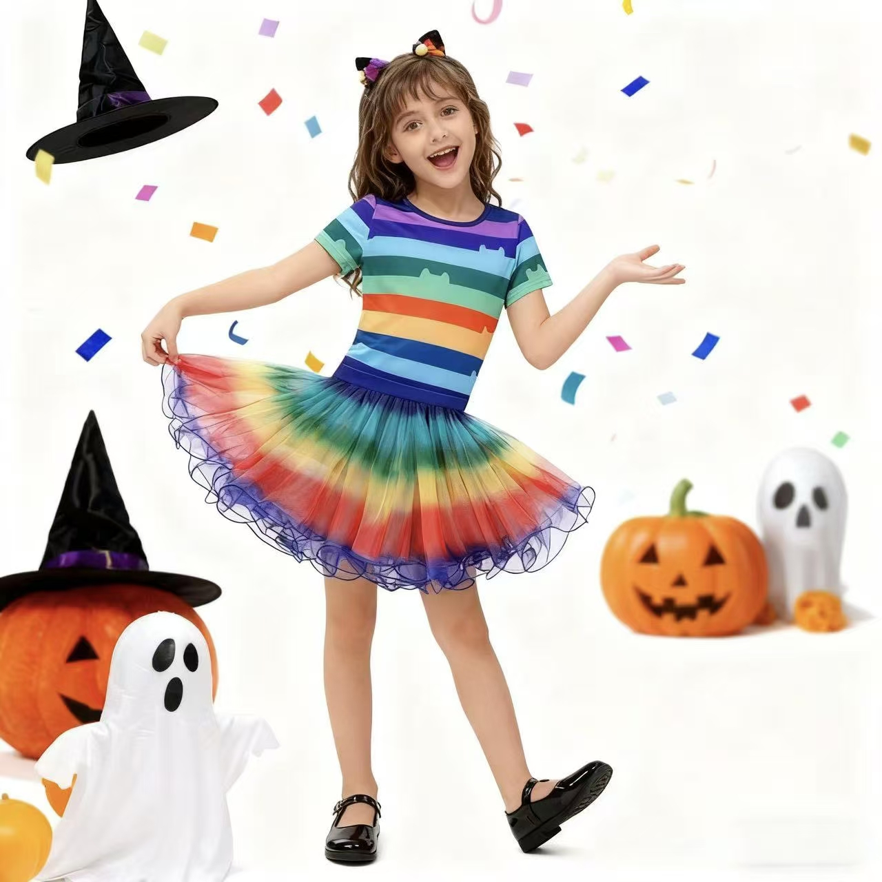 Girls Rainbow Striped T-Shirt  - Summer Kids Clothing 评论和价格