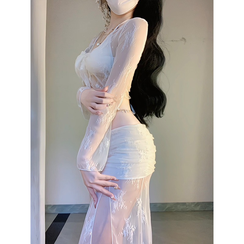 Elegant White Floral Mesh 4 Pi - Swim Cover Up Mesh 评论和价格