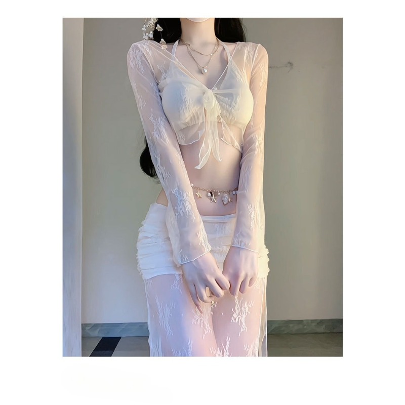 Elegant White Floral Mesh 4 Pi - Swim Cover Up Mesh 评论和价格