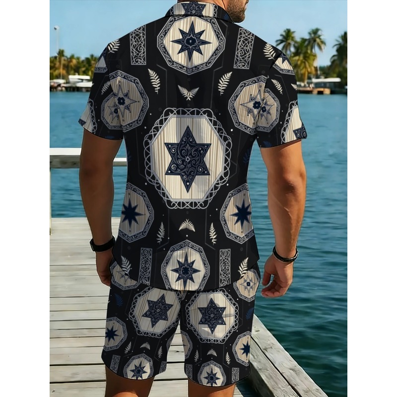 Star Pattern Mens Two Piece Sh - Beach Shirt Hawaiian 评论和价格