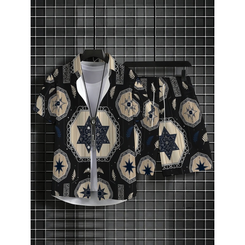 Star Pattern Mens Two Piece Sh - Beach Shirt Hawaiian 评论和价格