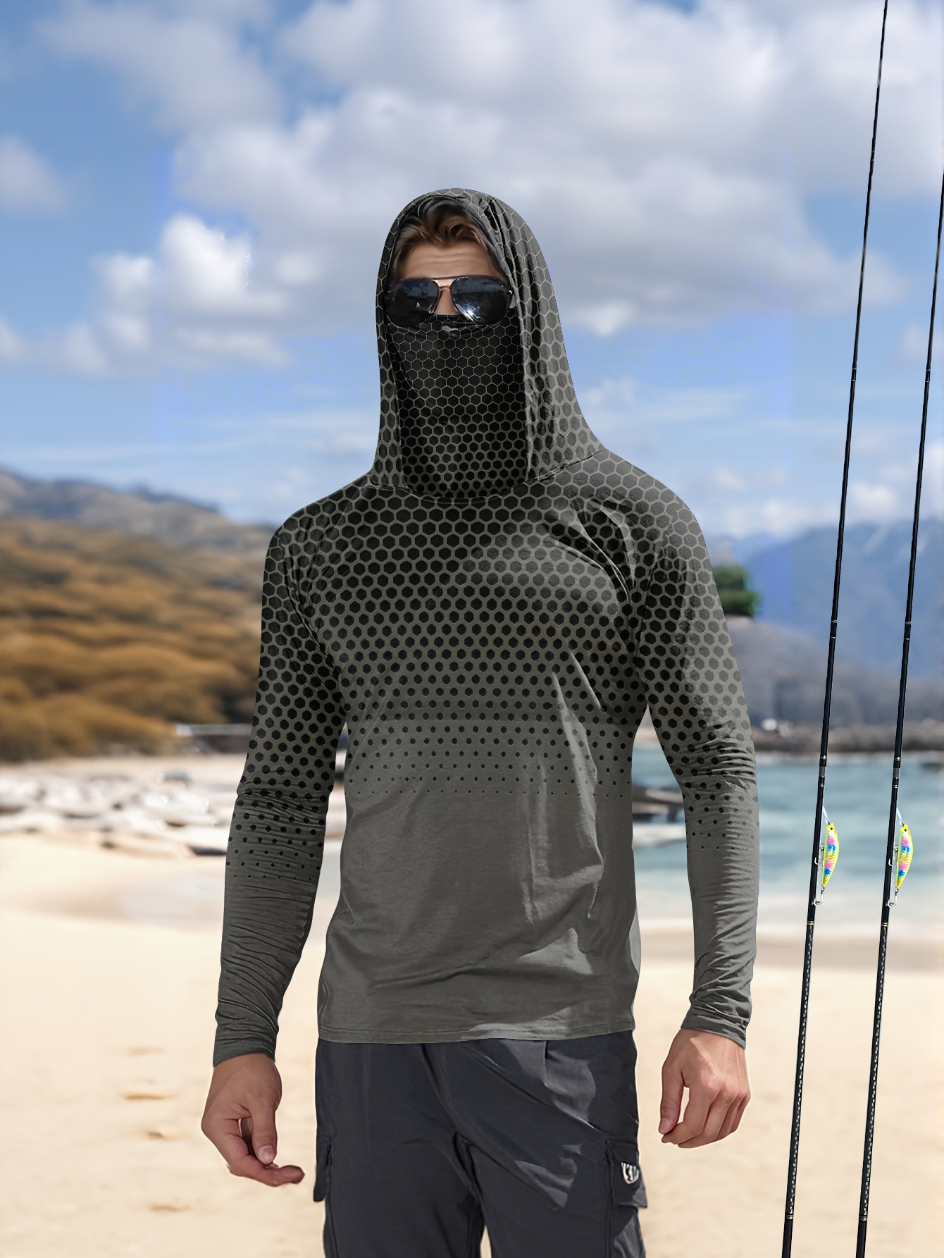 Men Hood Fishing Shirt long sl - Summer Clothing Mens 评论和价格