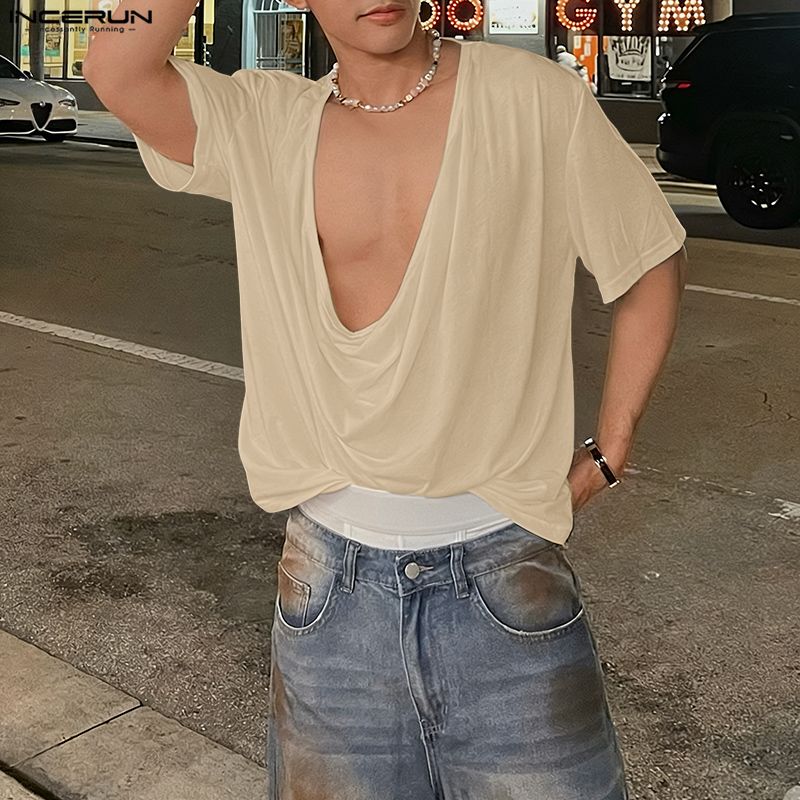 INCERUN Men T Shirt Solid Colo - Summer Clothing Colors 2026 评论和价格