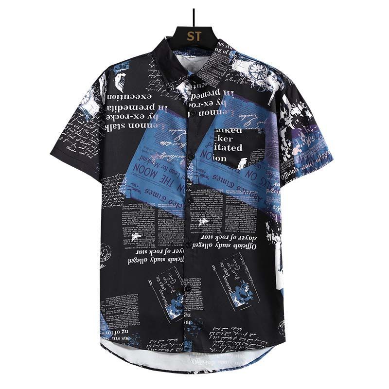 Men's Newspaper Printed 2-piec - Beach Shirt Hawaiian 评论和价格