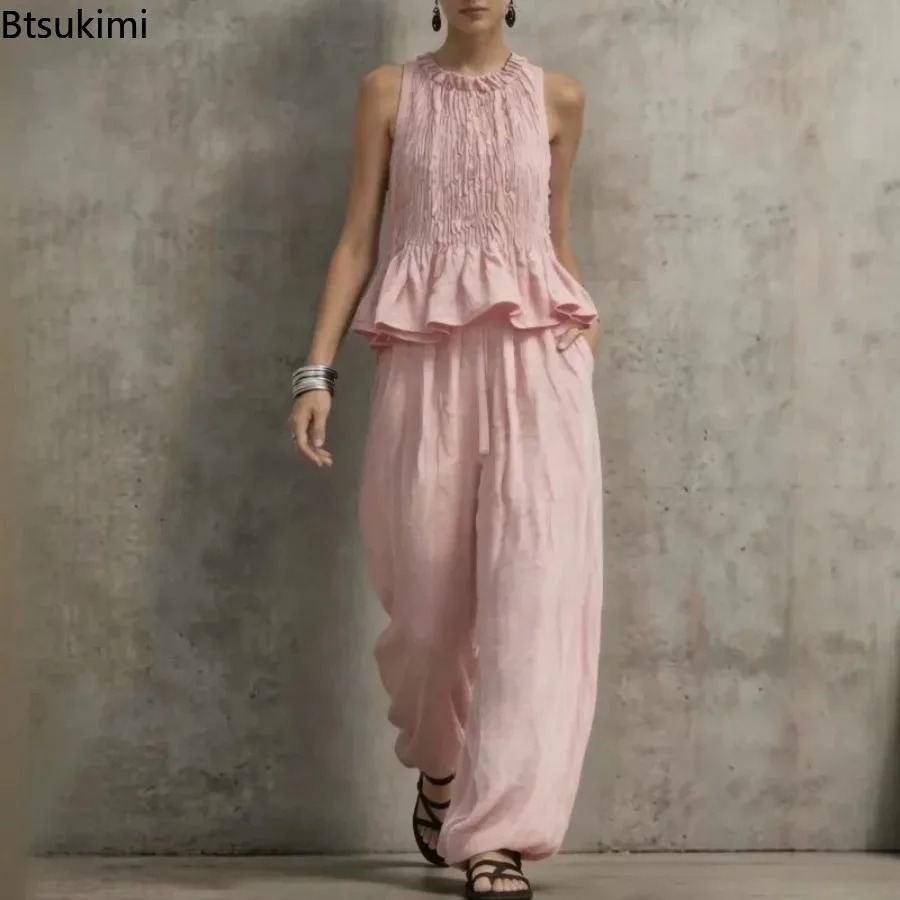 Simple Ruffle Hem Sleeveless T - Summer Vacation Clothing Women 评论和价格