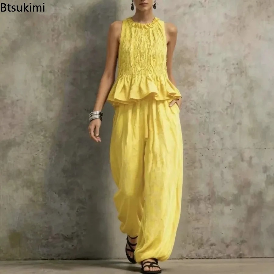Simple Ruffle Hem Sleeveless T - Summer Vacation Clothing Women 评论和价格