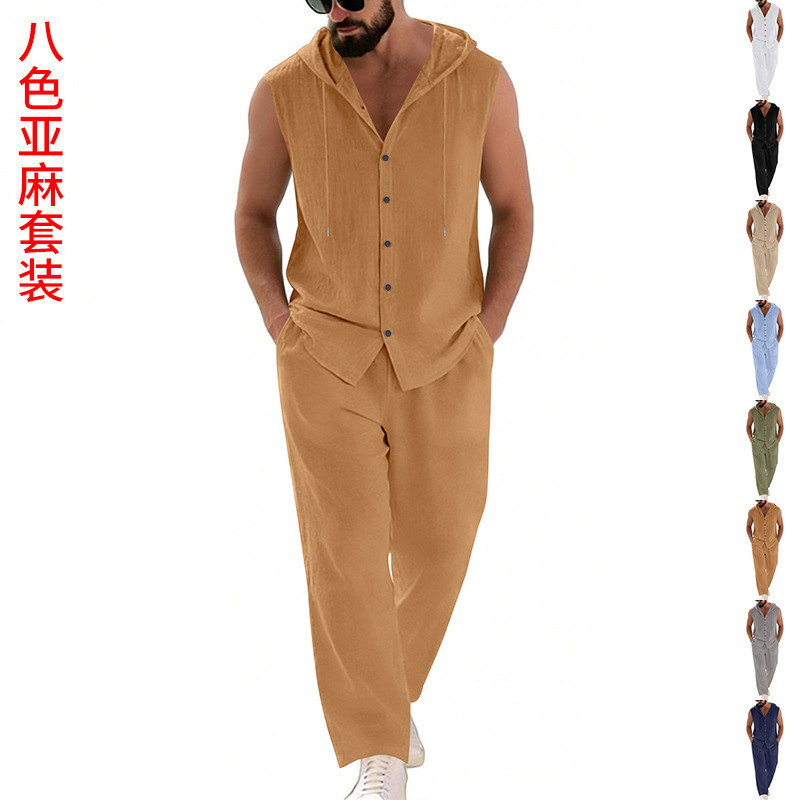Men's Casual Linen Suit Hooded - Summer Clothing Mens 评论和价格