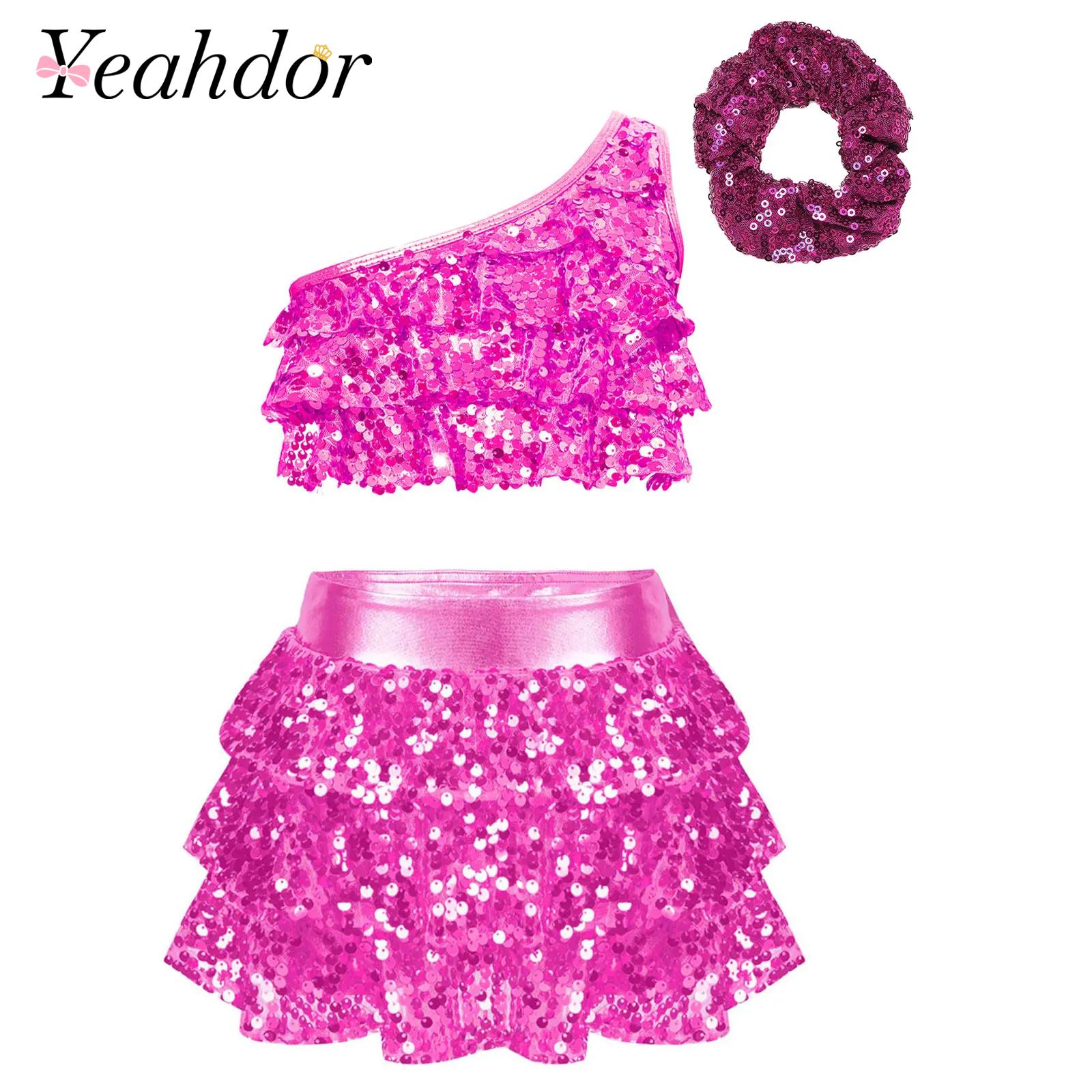 Kids Girls Shiny Sequins Latin - Summer Clothing Girl 评论和价格