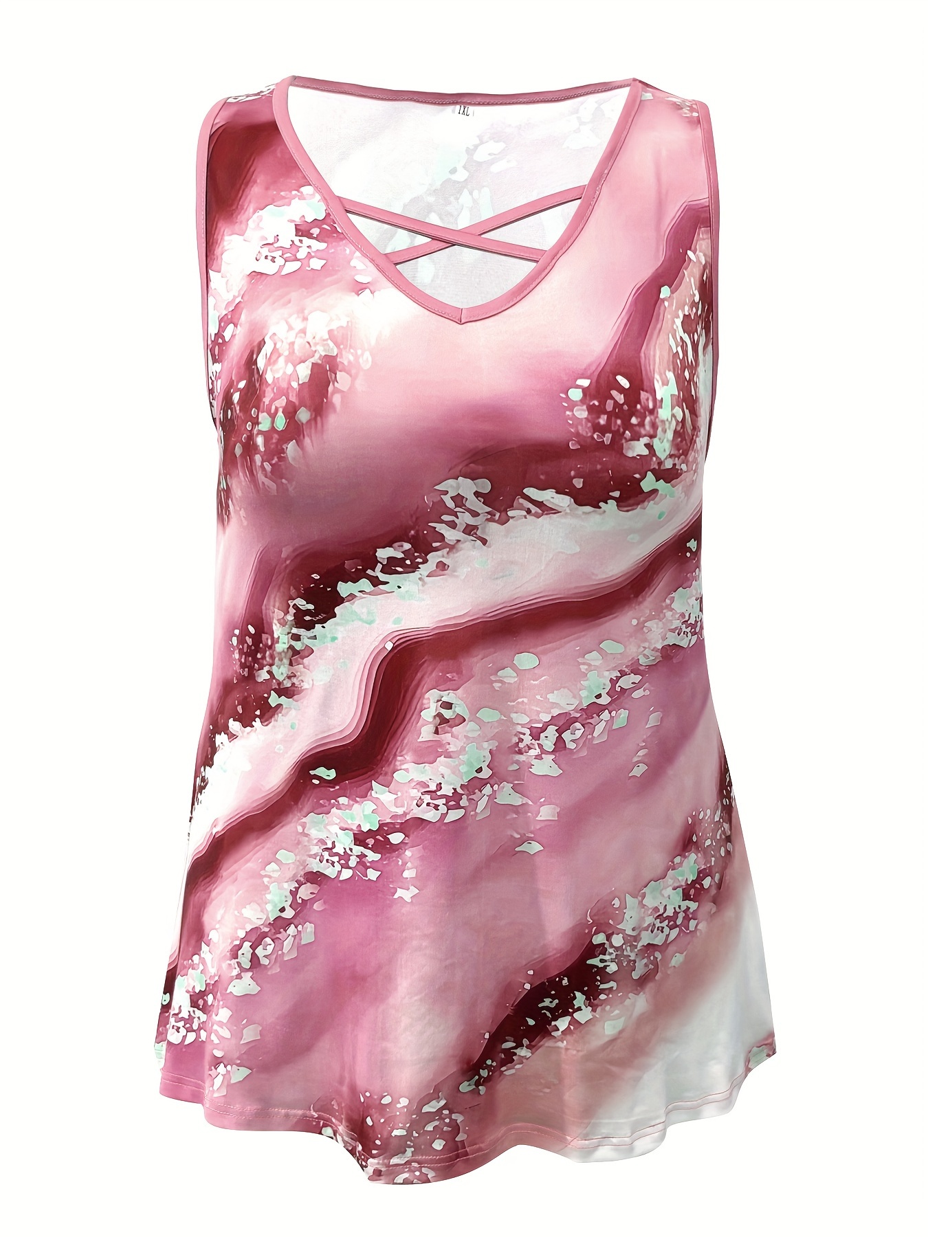 Plus Size Marble Print Tank To - Summer Clothing Plus Size 评论和价格