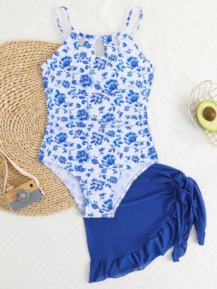 One Piece Girls Kids Swimsuit  - Swim Cover Up Mesh 评论和价格